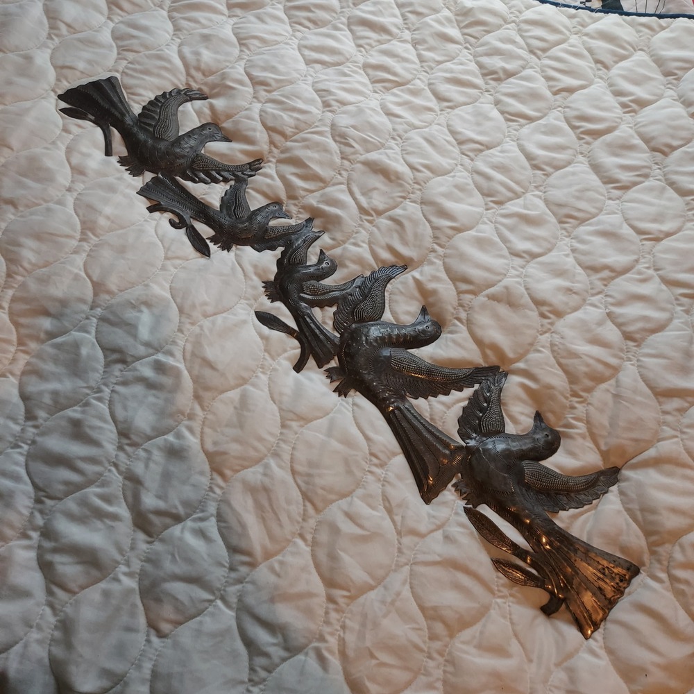 Jhulie Balan Haitian Metal Wall Art Birds in Flight Handcrafted Steel 34x8in